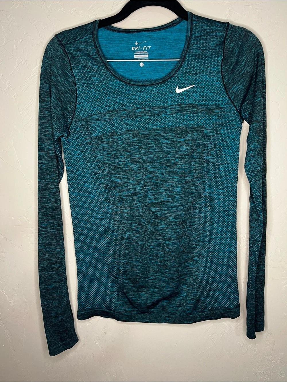 Nike Dri Fit Knit Long Sleeve Running Athletic‎ Teal Heathered Performance Top